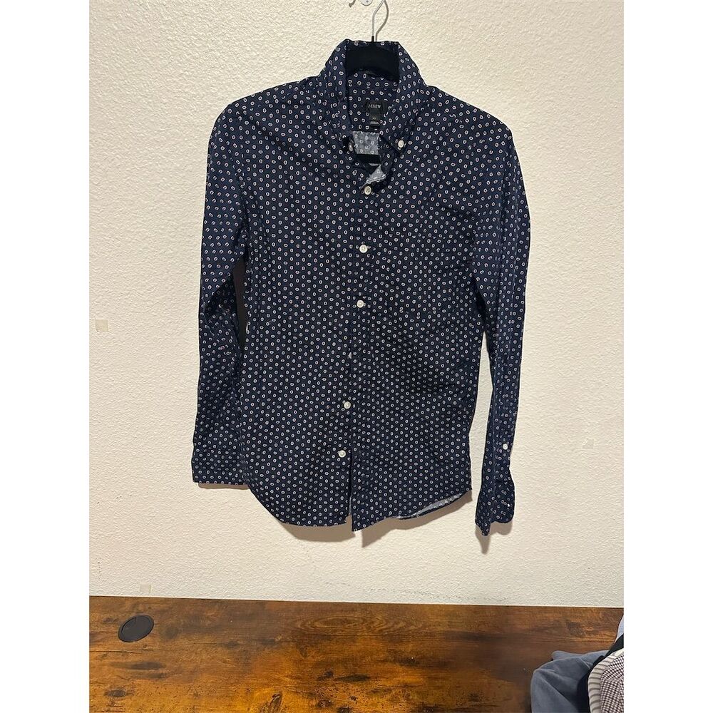 J. Crew Women's XS Navy Polka Dot Button-Up Shirt Long Sleeve Casual